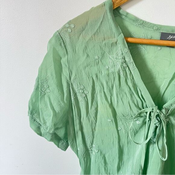 J.Jill Mint Green Floral Embroidery Short Sleeve Blouse - Picture 7 of 7